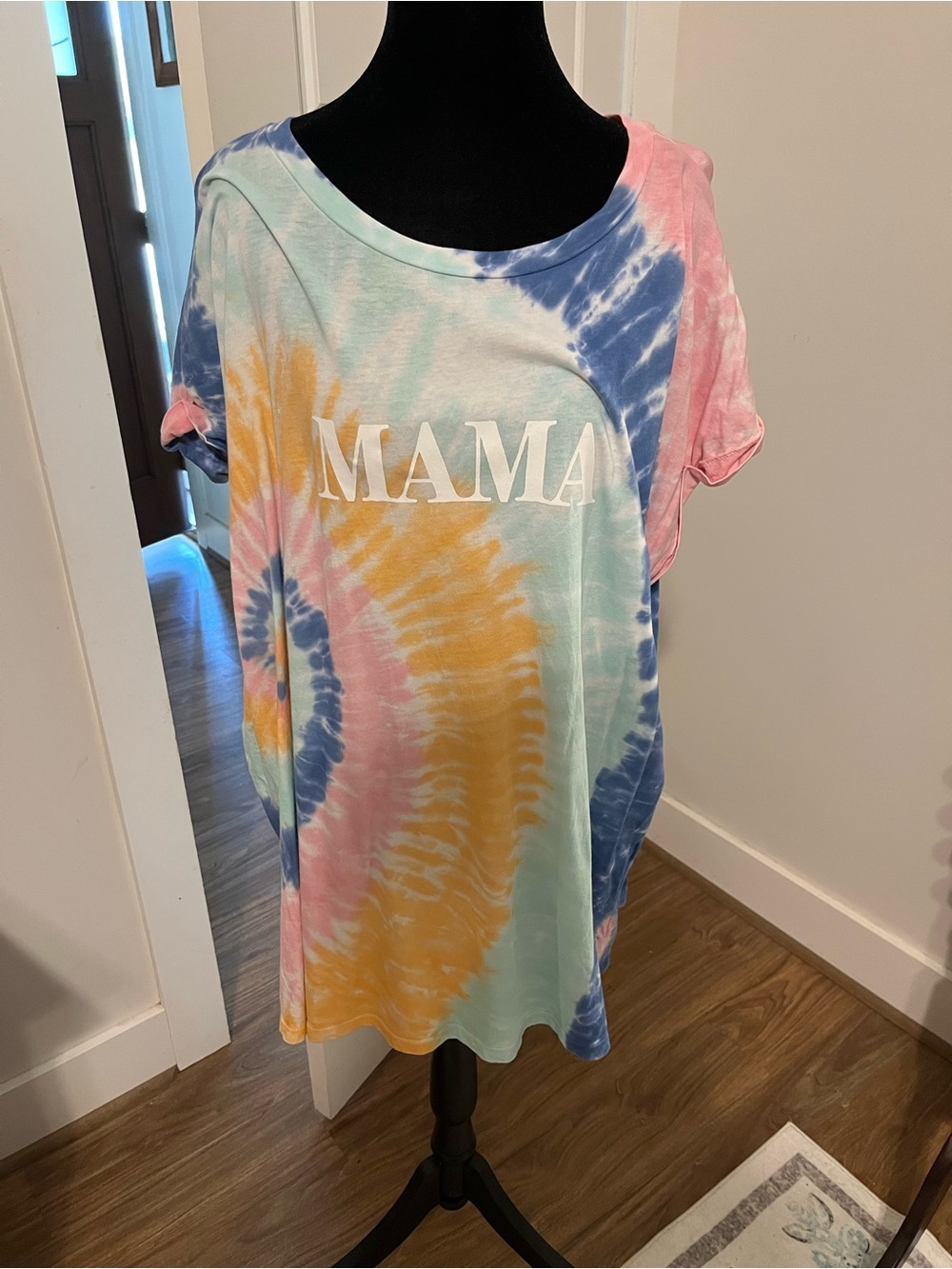 Motherhood Maternity Tie-Dye "MAMA" Graphic Tee - Pastel Rainbow